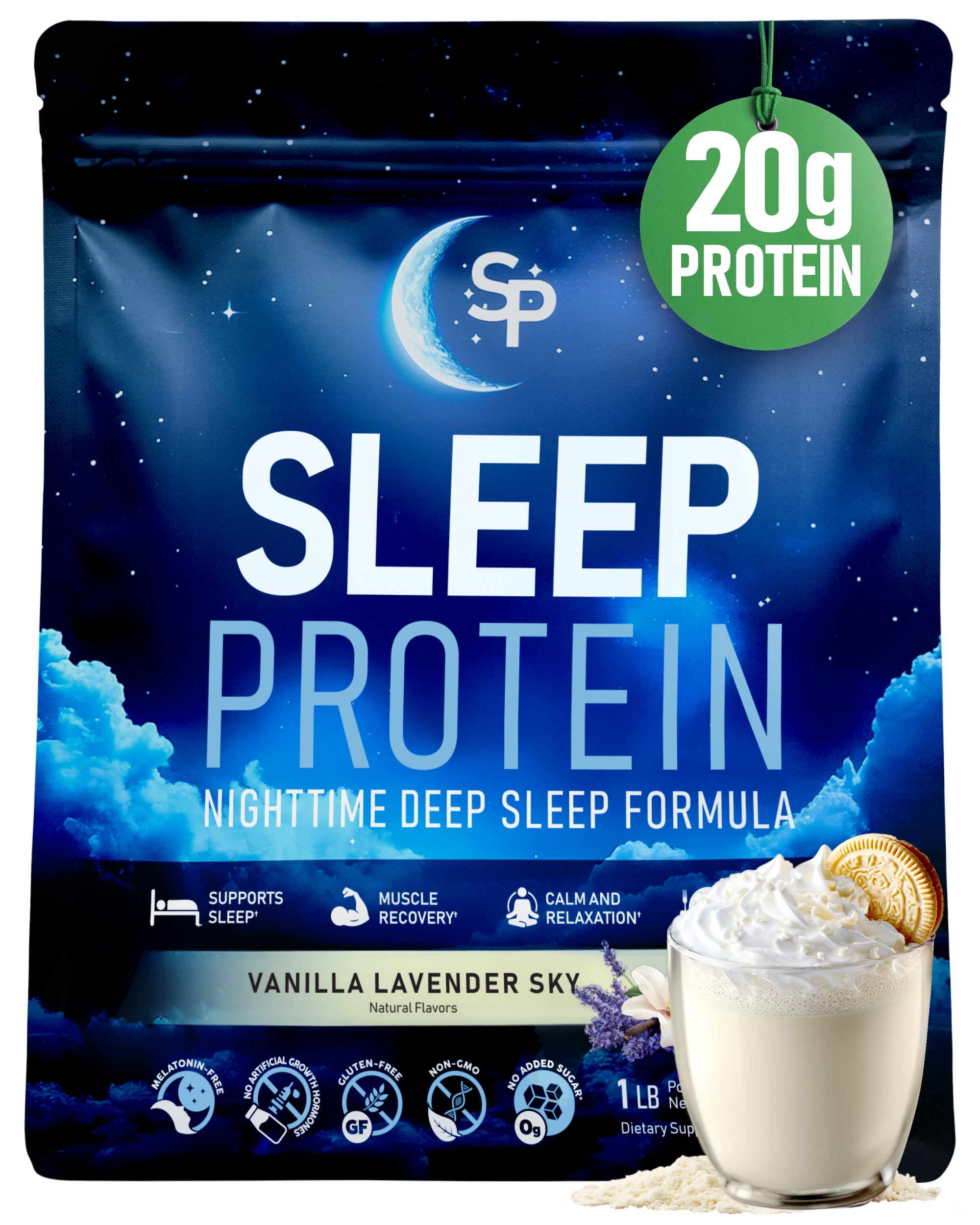 Sleep Protein™ The First High Protein Magnesium Sleep Aid Calm Drink, Melatonin-Free, Natural, Non-Habit Forming Sleep Ingredients + GLP-1 Nighttime Protein Muscle Support