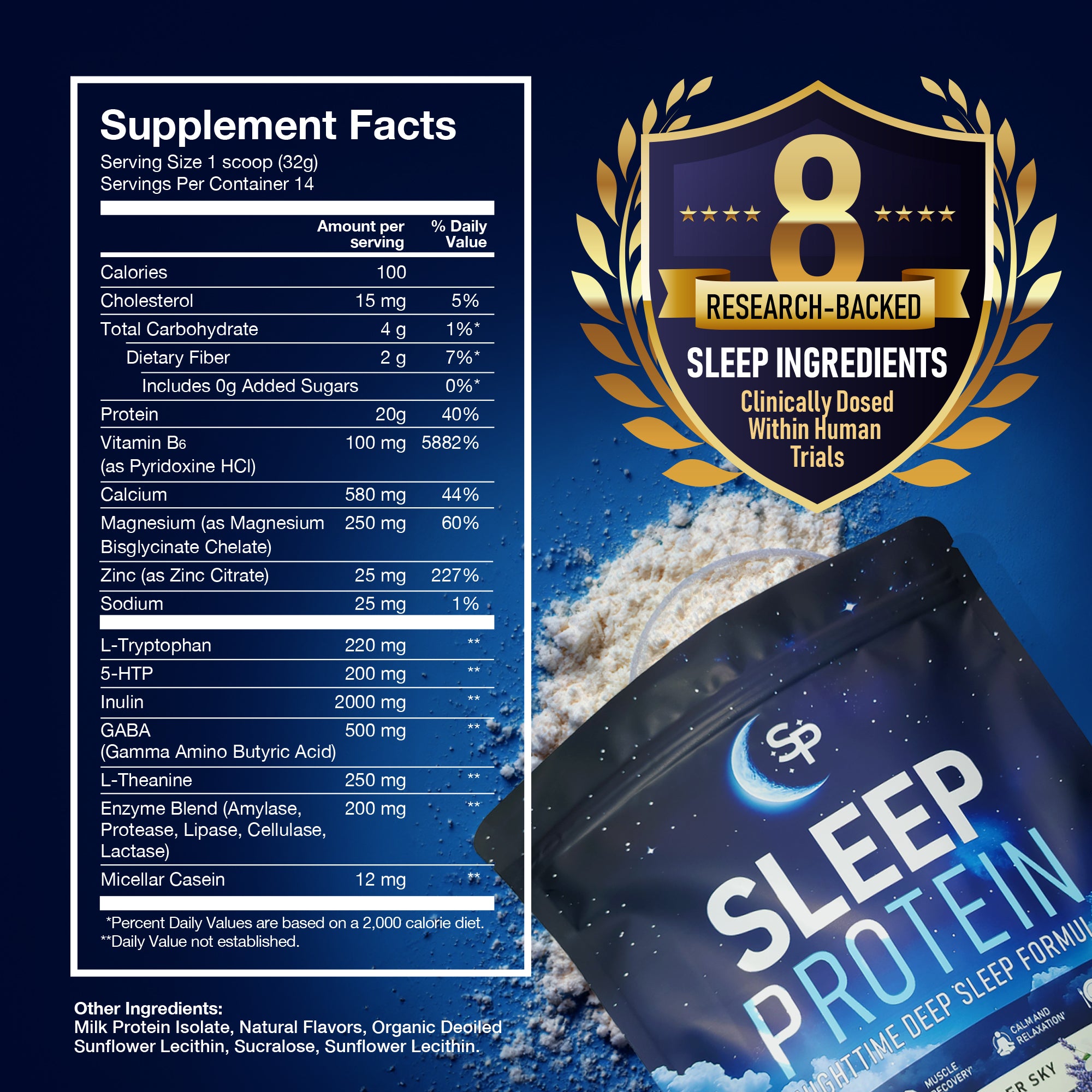 Sleep Protein™ The First High Protein Magnesium Sleep Aid Calm Drink, Melatonin-Free, Natural, Non-Habit Forming Sleep Ingredients + GLP-1 Nighttime Protein Muscle Support